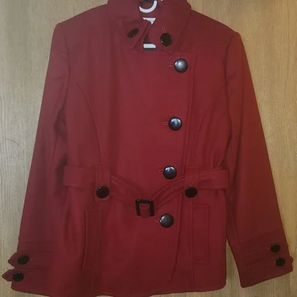Red Ladies Pea Coat - Picture 2 of 6